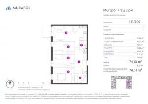 2 pokoje, mieszkanie 74,51 m², piętro 3, oferta nr 1.B.3.07, Murapol Trzy Lipki, Bielsko-Biała, Stare Bielsko, ul. Muszlowa