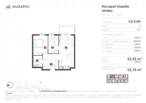 2 pokoje, mieszkanie 52,75 m², piętro 3, oferta nr 1.A.3.04, Murapol Osiedle Wolka, Chorzów, Centrum, ul. Odległa