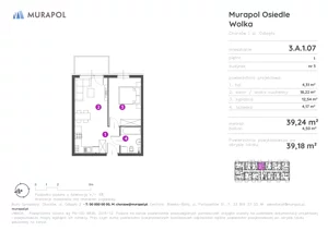 2 pokoje, mieszkanie 39,18 m², piętro 1, oferta nr 3.A.1.07, Murapol Osiedle Wolka, Chorzów, Centrum, ul. Odległa