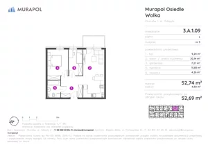 2 pokoje, mieszkanie 52,69 m², piętro 1, oferta nr 3.A.1.09, Murapol Osiedle Wolka, Chorzów, Centrum, ul. Odległa