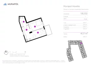 2 pokoje, mieszkanie 41,17 m², piętro 2, oferta nr 1.B.2.02, Murapol Havelia, Poznań, Winogrady, Stare Winogrady, ul. Ziarnista