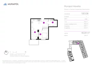 2 pokoje, mieszkanie 40,04 m², piętro 5, oferta nr 1.B.5.08, Murapol Havelia, Poznań, Winogrady, Stare Winogrady, ul. Ziarnista