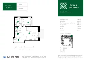 3 pokoje, mieszkanie 56,43 m², parter, oferta nr 1.C.0.05, Murapol Gardenia, Łódź, Górna, Górniak, ul. Grabowa