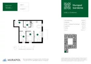 3 pokoje, mieszkanie 50,80 m², piętro 1, oferta nr 1.A.1.07, Murapol Gardenia, Łódź, Górna, Górniak, ul. Grabowa