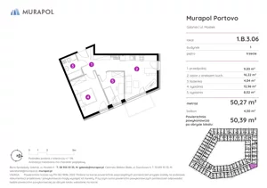 3 pokoje, apartament inwestycyjny 50,39 m², piętro 3, oferta nr 1.B.3.06, Murapol Portovo, Gdańsk, Śródmieście, ul. Mostek