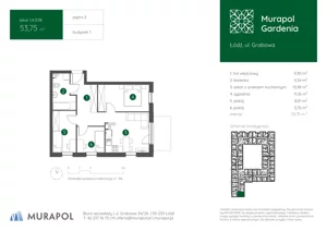 4 pokoje, mieszkanie 53,75 m², piętro 3, oferta nr 1.A.3.06, Murapol Gardenia, Łódź, Górna, Górniak, ul. Grabowa