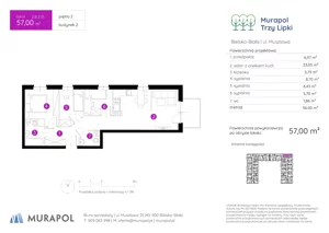 4 pokoje, mieszkanie 57,00 m², piętro 2, oferta nr 2.B.2.01, Murapol Trzy Lipki, Bielsko-Biała, Stare Bielsko, ul. Muszlowa