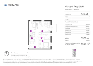 4 pokoje, mieszkanie 55,73 m², piętro 3, oferta nr 4.A.3.03, Murapol Trzy Lipki, Bielsko-Biała, Stare Bielsko, ul. Muszlowa