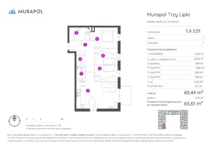 4 pokoje, mieszkanie 65,61 m², piętro 1, oferta nr 1.A.1.01, Murapol Trzy Lipki, Bielsko-Biała, Stare Bielsko, ul. Muszlowa