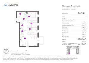 4 pokoje, mieszkanie 65,40 m², piętro 3, oferta nr 1.A.3.01, Murapol Trzy Lipki, Bielsko-Biała, Stare Bielsko, ul. Muszlowa
