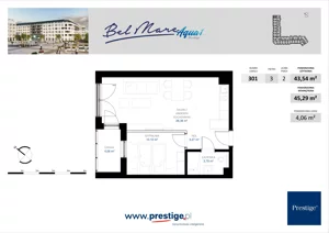 2 pokoje, mieszkanie 43,54 m², piętro 3, oferta nr AQUA-1-301, Bel Mare, Międzyzdroje, ul. Nowomyśliwska
