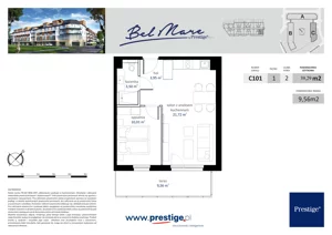 2 pokoje, mieszkanie 39,29 m², piętro 1, oferta nr C101, Bel Mare, Międzyzdroje, ul. Nowomyśliwska