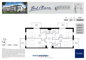 3 pokoje, mieszkanie 91,26 m², piętro 2, oferta nr B222, Bel Mare, Międzyzdroje, ul. Nowomyśliwska