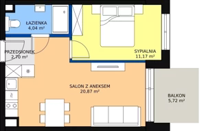 2 pokoje, mieszkanie 38,89 m², piętro 1, oferta nr F.214, Bel Mare, Międzyzdroje, ul. Nowomyśliwska