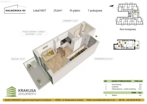 Mieszkanie jednopokojowe 25,60 m², Kraków, Podgórze Duchackie, Malborska, Sprzedaż