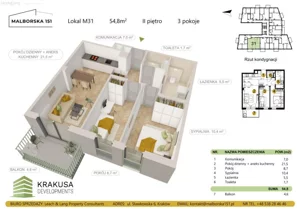 Mieszkanie trzypokojowe 54,80 m², Kraków, Podgórze Duchackie, Malborska, Sprzedaż