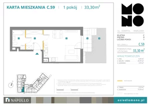 1 pokój, mieszkanie 33,30 m², parter, oferta nr C.59, Osiedle MONO, Warszawa, Białołęka, Tarchomin, ul. Odkryta 53