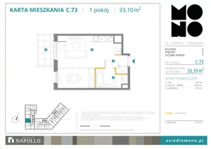 1 pokój, mieszkanie 33,10 m², piętro 2, oferta nr C.73, Osiedle MONO, Warszawa, Białołęka, Tarchomin, ul. Odkryta 53