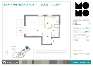 1 pokój, mieszkanie 34,99 m², piętro 6, oferta nr A.32, Osiedle MONO, Warszawa, Białołęka, Tarchomin, ul. Odkryta 53