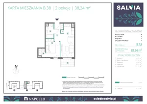 2 pokoje, mieszkanie 38,24 m², piętro 2, oferta nr B.38, Osiedle Salvia, Warszawa, Białołęka, Kobiałka, ul. Mańkowska