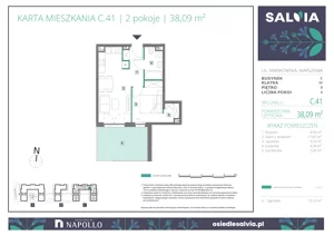 2 pokoje, mieszkanie 38,09 m², parter, oferta nr C.41, Osiedle Salvia, Warszawa, Białołęka, Kobiałka, ul. Mańkowska