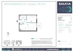 2 pokoje, mieszkanie 39,12 m², parter, oferta nr C.47, Osiedle Salvia, Warszawa, Białołęka, Kobiałka, ul. Mańkowska