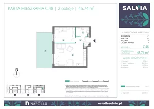 2 pokoje, mieszkanie 45,74 m², parter, oferta nr C.48, Osiedle Salvia, Warszawa, Białołęka, Kobiałka, ul. Mańkowska