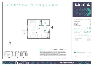 2 pokoje, mieszkanie 36,34 m², piętro 1, oferta nr C.59, Osiedle Salvia, Warszawa, Białołęka, Kobiałka, ul. Mańkowska