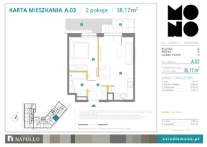 2 pokoje, mieszkanie 38,17 m², parter, oferta nr A.03, Osiedle MONO, Warszawa, Białołęka, Tarchomin, ul. Odkryta 53