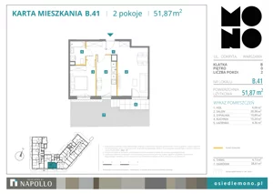 2 pokoje, mieszkanie 50,37 m², piętro 1, oferta nr C.69, Osiedle MONO, Warszawa, Białołęka, Tarchomin, ul. Odkryta 53