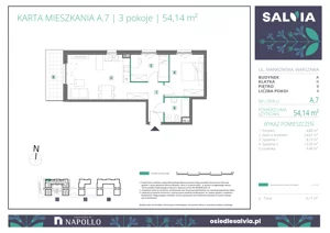 3 pokoje, mieszkanie 54,14 m², parter, oferta nr A.07, Osiedle Salvia, Warszawa, Białołęka, Kobiałka, ul. Mańkowska