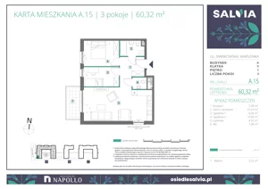 3 pokoje, mieszkanie 60,32 m², piętro 1, oferta nr A.15, Osiedle Salvia, Warszawa, Białołęka, Kobiałka, ul. Mańkowska