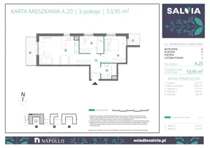3 pokoje, mieszkanie 53,95 m², piętro 1, oferta nr A.20, Osiedle Salvia, Warszawa, Białołęka, Kobiałka, ul. Mańkowska