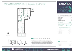 3 pokoje, mieszkanie 53,12 m², piętro 1, oferta nr A.51, Osiedle Salvia, Warszawa, Białołęka, Kobiałka, ul. Mańkowska