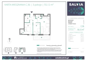 3 pokoje, mieszkanie 55,12 m², piętro 2, oferta nr C.36, Osiedle Salvia, Warszawa, Białołęka, Kobiałka, ul. Mańkowska