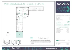 3 pokoje, mieszkanie 53,13 m², parter, oferta nr C.43, Osiedle Salvia, Warszawa, Białołęka, Kobiałka, ul. Mańkowska
