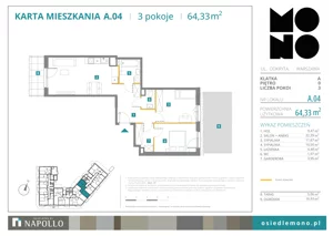 3 pokoje, mieszkanie 64,33 m², parter, oferta nr A.04, Osiedle MONO, Warszawa, Białołęka, Tarchomin, ul. Odkryta 53