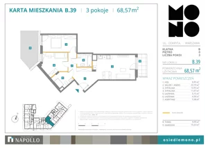 3 pokoje, mieszkanie 68,57 m², parter, oferta nr B.39, Osiedle MONO, Warszawa, Białołęka, Tarchomin, ul. Odkryta 53