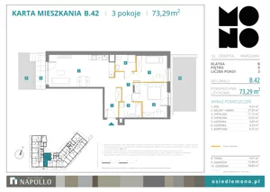3 pokoje, mieszkanie 73,29 m², parter, oferta nr B.42, Osiedle MONO, Warszawa, Białołęka, Tarchomin, ul. Odkryta 53