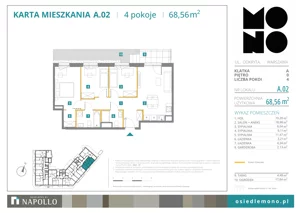 4 pokoje, mieszkanie 68,56 m², parter, oferta nr A.02, Osiedle MONO, Warszawa, Białołęka, Tarchomin, ul. Odkryta 53