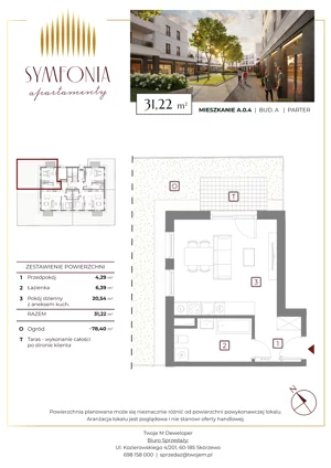 1 pokój, mieszkanie 31,22 m², parter, oferta nr A.0.4, Apartamenty Symfonia etap 1, Skórzewo, ul. Mozarta 2