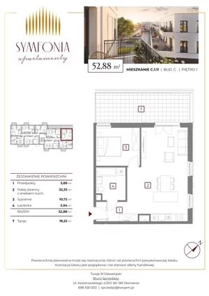 2 pokoje, mieszkanie 52,01 m², piętro 1, oferta nr C.1.13, Apartamenty Symfonia etap 2, Skórzewo, ul. Mozarta 2