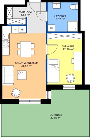 2 pokoje, mieszkanie 47,37 m², parter, oferta nr A2 102, MOTTO Wojnów, Wrocław, Psie Pole-Zawidawie, Wojnów, ul. Strachocińska