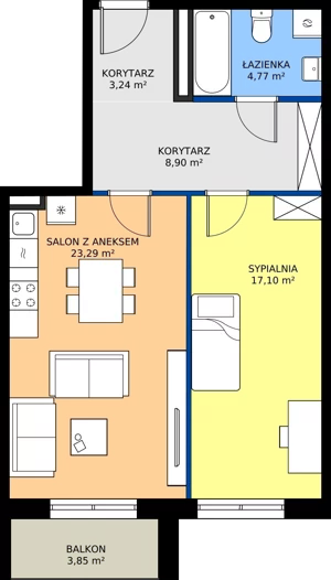 2 pokoje, mieszkanie 57,30 m², piętro 1, oferta nr B1 202, MOTTO Wojnów, Wrocław, Psie Pole-Zawidawie, Wojnów, ul. Strachocińska