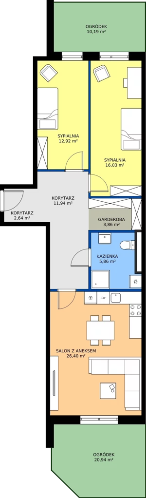 3 pokoje, mieszkanie 79,65 m², parter, oferta nr B1 101, MOTTO Wojnów, Wrocław, Psie Pole-Zawidawie, Wojnów, ul. Strachocińska