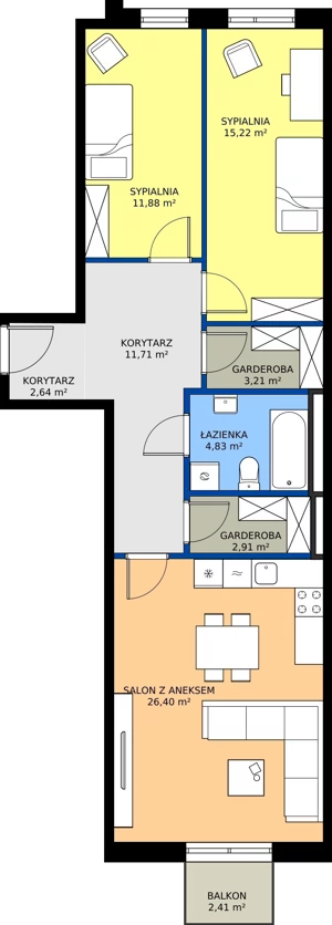 3 pokoje, mieszkanie 78,80 m², piętro 1, oferta nr B1 201, MOTTO Wojnów, Wrocław, Psie Pole-Zawidawie, Wojnów, ul. Strachocińska