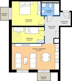 3 pokoje, mieszkanie 61,48 m², piętro 2, oferta nr B1 303, MOTTO Wojnów, Wrocław, Psie Pole-Zawidawie, Wojnów, ul. Strachocińska