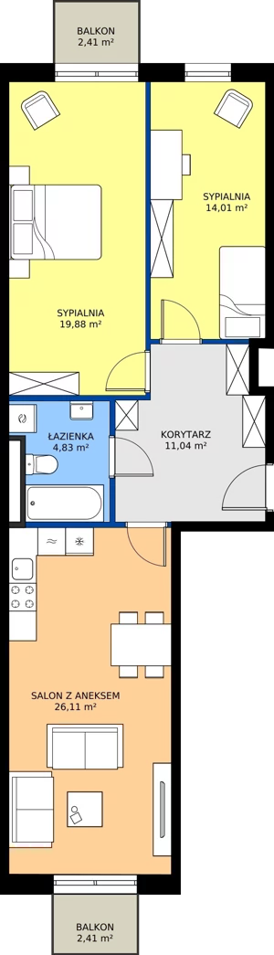 3 pokoje, mieszkanie 75,87 m², piętro 1, oferta nr C1 205, MOTTO Wojnów, Wrocław, Psie Pole-Zawidawie, Wojnów, ul. Strachocińska