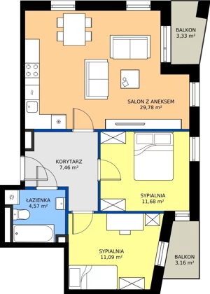 3 pokoje, mieszkanie 64,58 m², piętro 1, oferta nr C3 201, MOTTO Wojnów, Wrocław, Psie Pole-Zawidawie, Wojnów, ul. Strachocińska