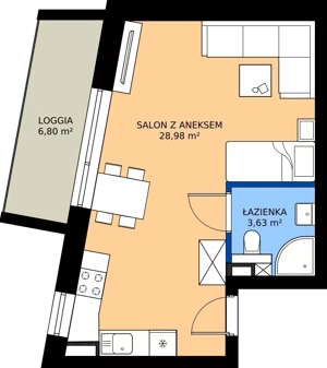 1 pokój, apartament 32,61 m², piętro 2, oferta nr A214, Aparthotel Polanica Sport Resort, Polanica-Zdrój, ul. Górska
